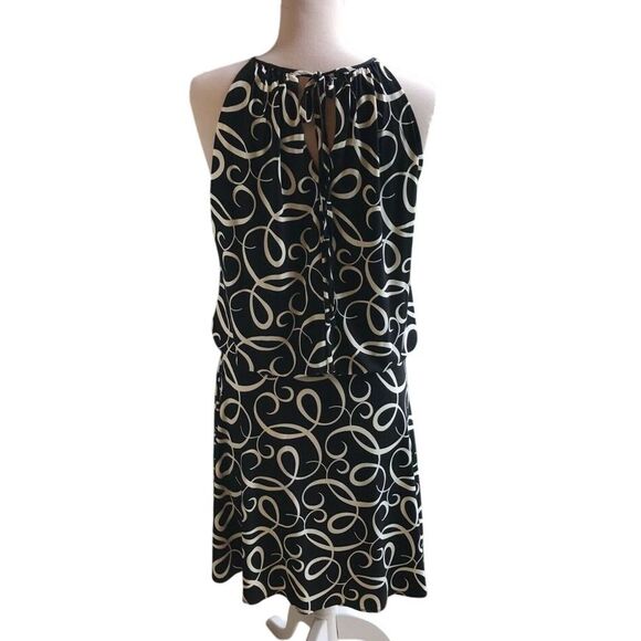 Dressbarn Halter Dress Black White Swirl Pattern Stretch‎ Waist in Size 8 - Picture 6 of 6